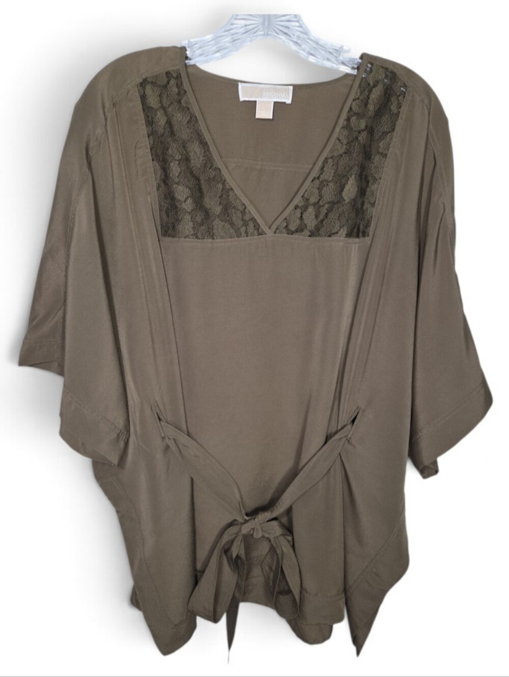 MICHAEL Michael Kors Olive Lace-Trim Tie-Front Tunic